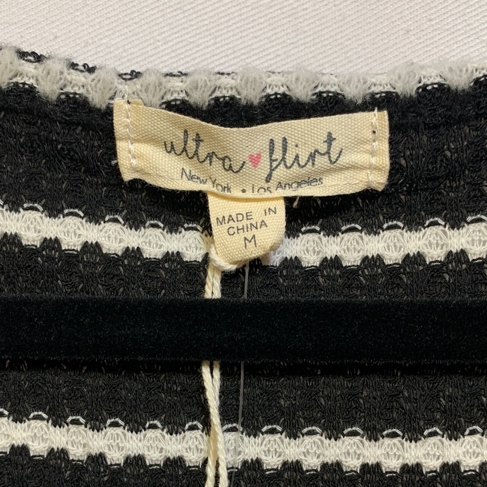 Ultra Flirt Black and White Striped Cold Shoulder Top - Picture 2 of 6